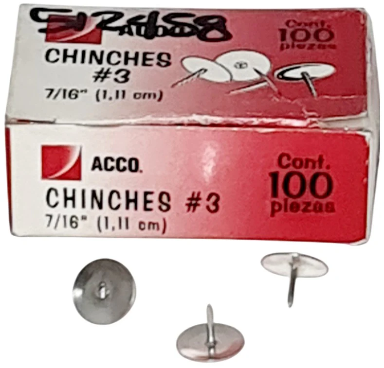 Chinchetas #3 7/16" Niqueladas c/100 ACCO® 72458 [Caja]