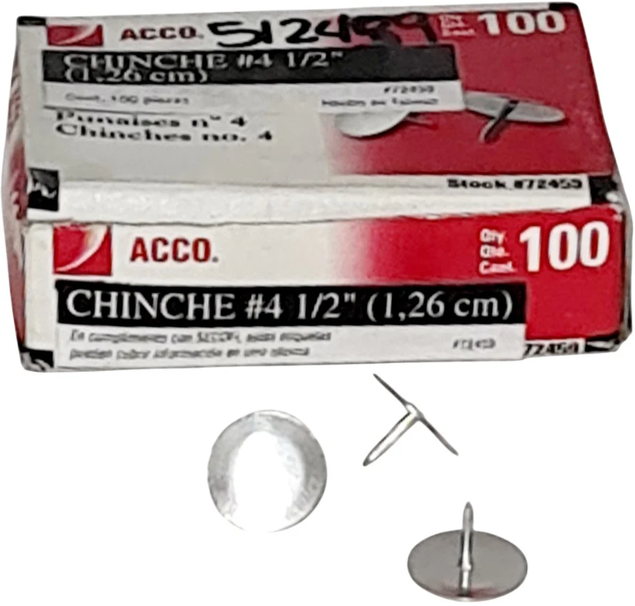 Chinchetas #4 ½" Niqueladas c/100 ACCO® 72459 [Caja]