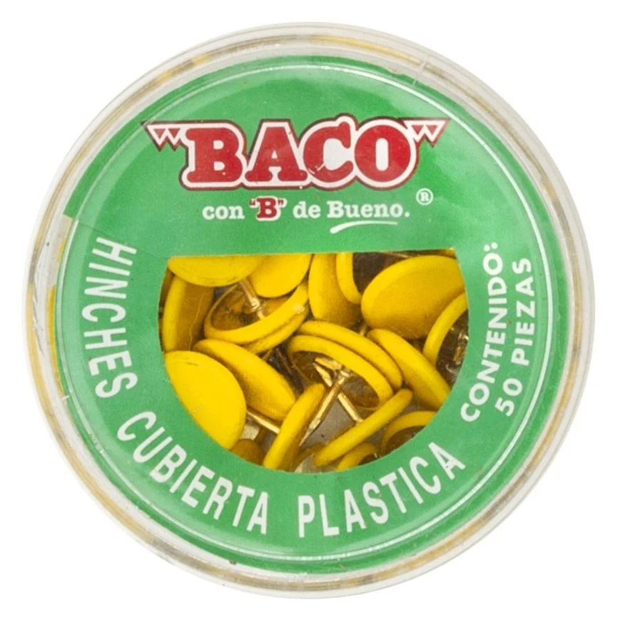 Chinchetas Cabeza Plástica Importada Amarillo c/50 Baco® CH011 [Caja]