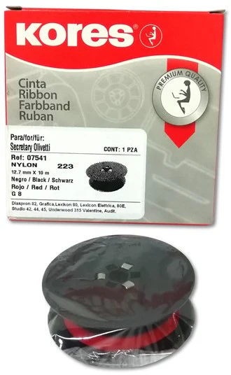 Cinta p/Máquina Record Olivetti Algodón Mecan Negro-Rojo Algo 12.7mm×10m Kores® 223 [Pieza]