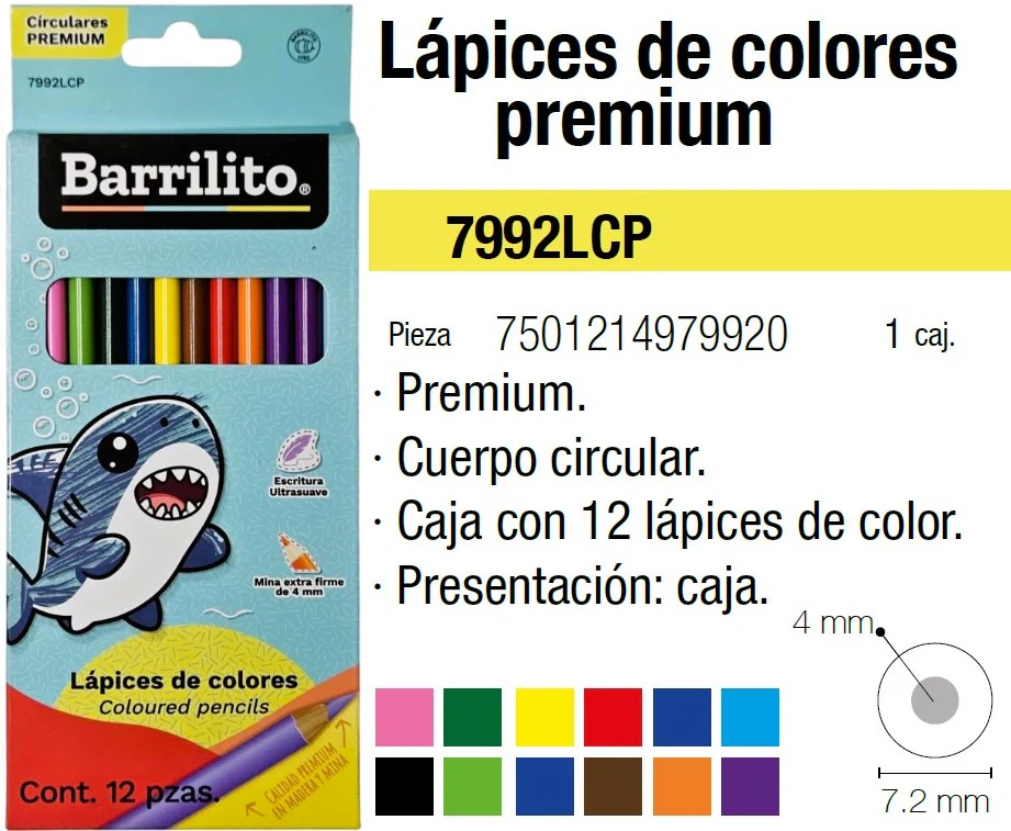 Color de Madera Largos Premium Redondo Colores Est.c/12 Barrilito® 7992LCP [Estuche]