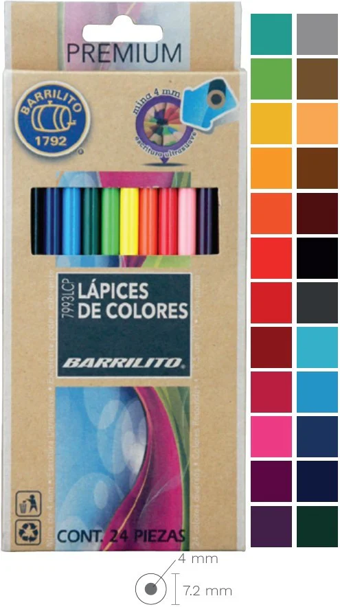 Color de Madera Largos Premium Redondo Colores Est.c/24 Barrilito® 7993LCP [Estuche]