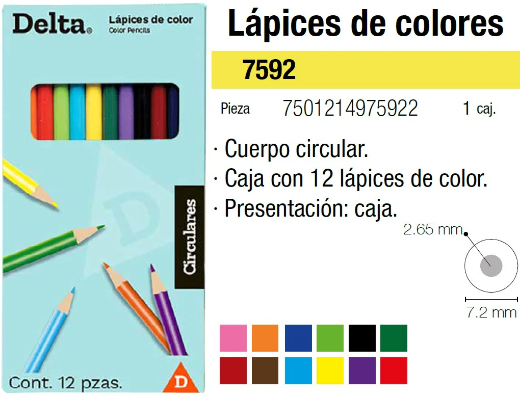 Color de Madera Largos Redondo Colores Est.c/12 Delta® 7592 [Estuche]
