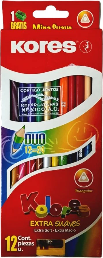 Color de MaderaDoblePunta DúoTriangular c/Sacapunta Doble Color 24 Est.c/12 Kores® 44669 [Estuche]