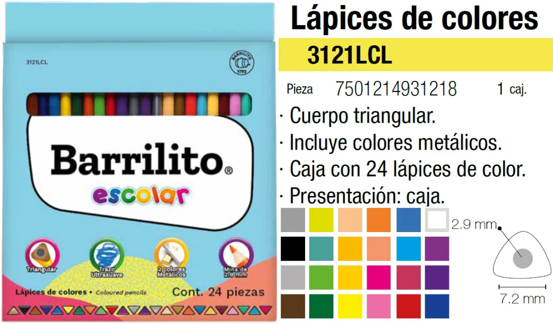 Color de MaderaTriangular Colores Est.c/24 Barrilito® 3121LCL [Estuche]