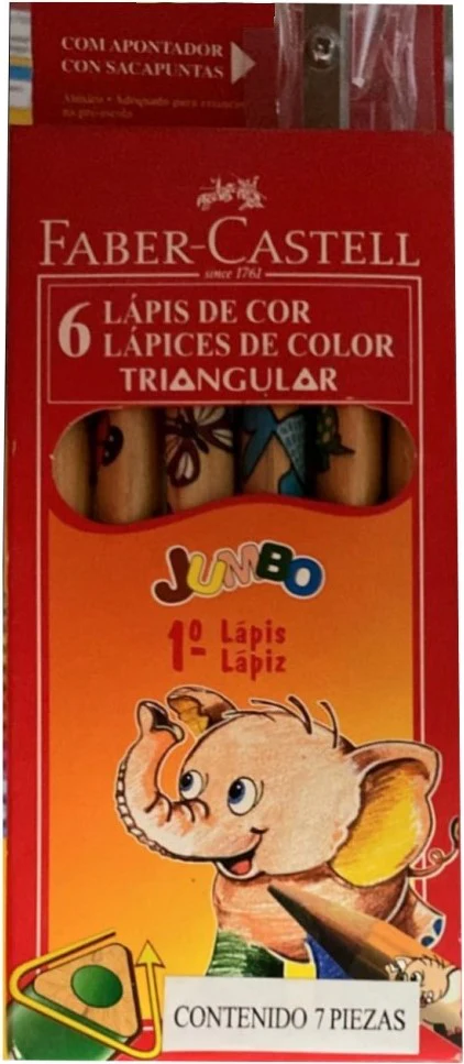 Color de MaderaTriangular Jumbo c/Sacapuntas Colores Est.c/6 Faber-Castell® [Estuche]