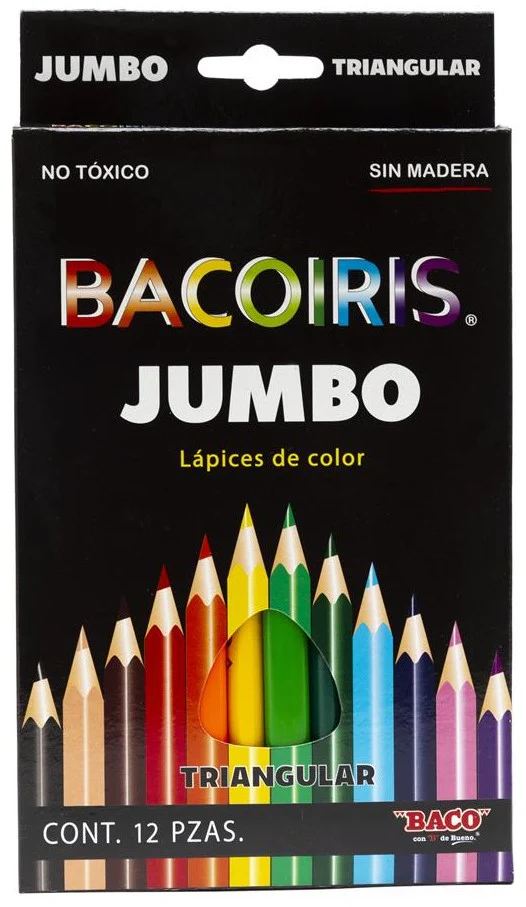 Color Sin Madera Largos Bacoiris Triangular Jumbo Colores Est.c/12 Baco® LP066 [Estuche]