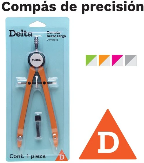 Compás Escolar Precisión Brazo Largo c/Puntillas Metal Colores Delta® CDB165 [Pieza]