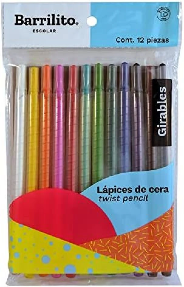 Crayón Girable Escolar Colores Bolsa c/12 Barrilito® 12CTW [Bolsa]