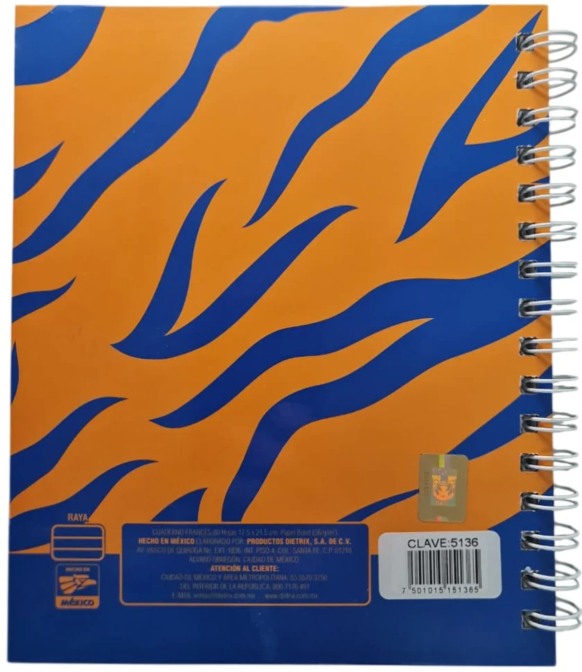 Cuaderno f/FrancesaEspira Tigres UANL pasta Dura 80 hojas Raya First Class® 5136 [Pieza] - Image 3