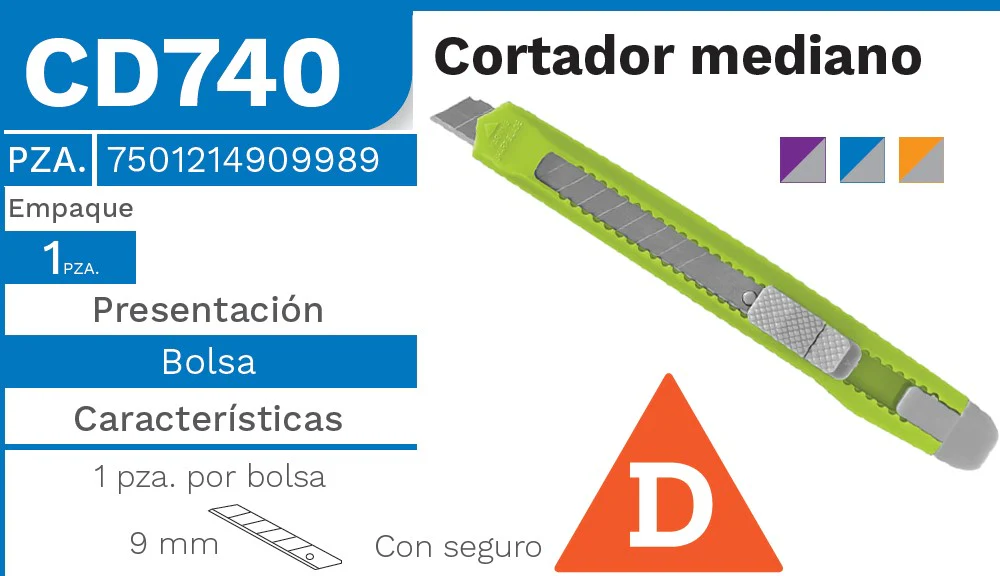 Cuchilla Retráctil Económico Chico 9mm Delta® CD740 [Pieza]