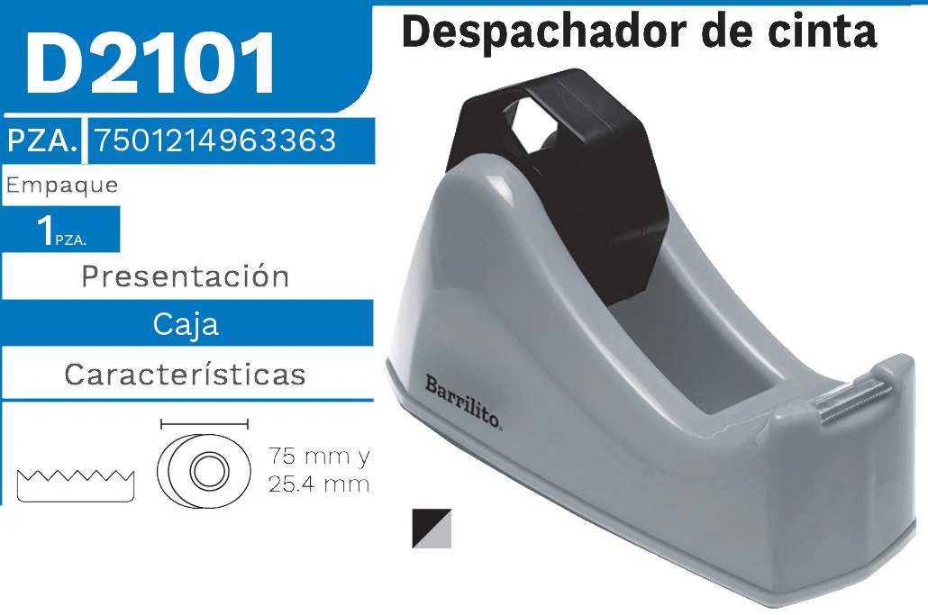 Despachador p/Cinta Plástico Gris-Negro Dual Barrilito® D2101 [Pieza]