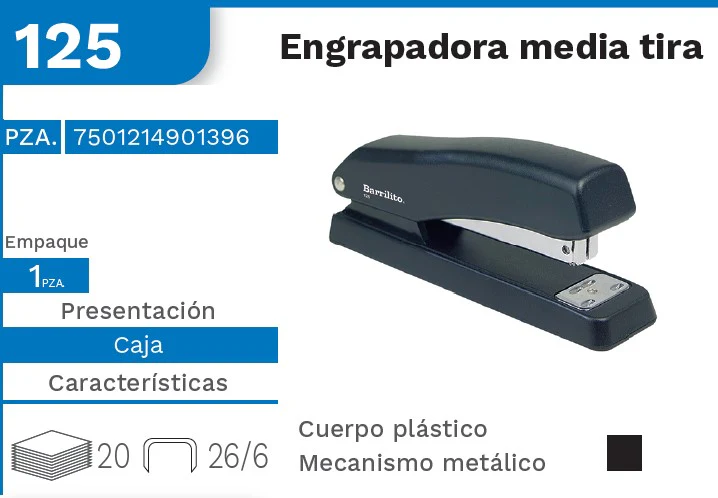 Engrapadora ½ Tira Plástico/Metal Barrilito® 125 [Pieza]