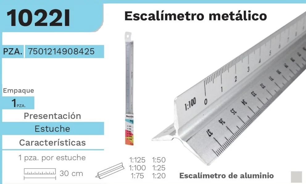 Escalímetro Metálico 1 a :20,25,50,75,100,125 30cm Barrilito® 1022I [Pieza]