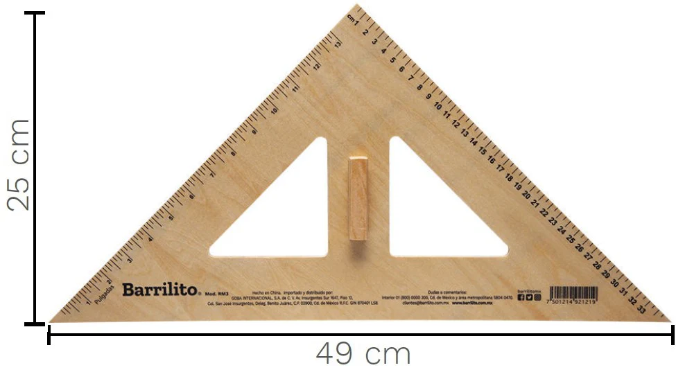 Escuadra p/Maestro 45° Madera 25×49cm Barrilito® RM3 [Pieza]