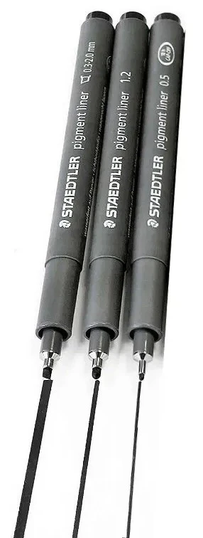 Estilógrafo DesechableSet pigment liner Cincel,0,5, 1.2mm Negro c/3 Staedtler® 308 9S2BK3 [Conjunto] - Image 2