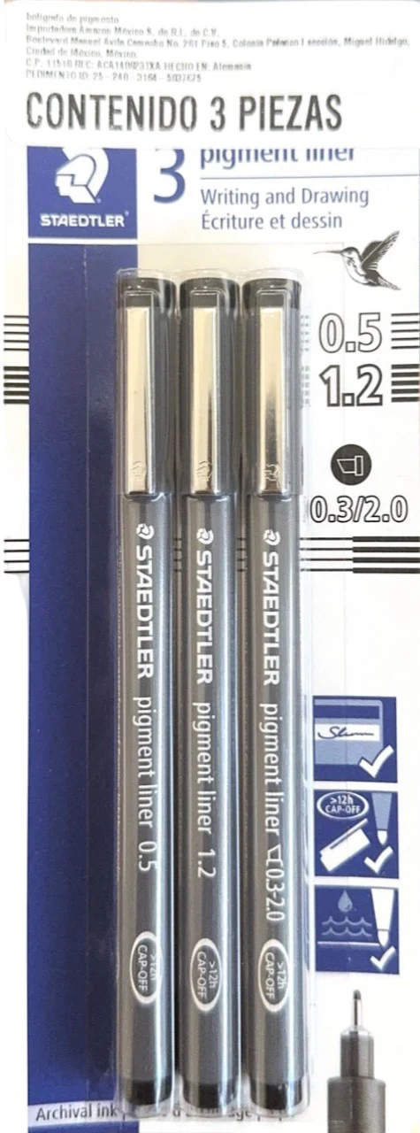 Estilógrafo DesechableSet pigment liner Cincel,0,5, 1.2mm Negro c/3 Staedtler® 308 9S2BK3 [Conjunto] - Image 3