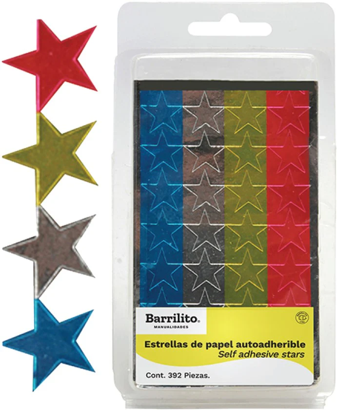 Estrellas de Papel Autoadherible c/392 Colores Metalic Ø 18mm c/u Barrilito® EP392 [Pieza]