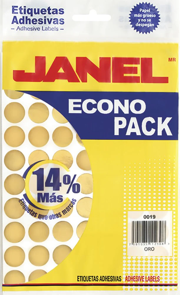 Etiqueta Adhesiva Ecopack c/560 Oro #28 Ø 19mm Janel® c/560 [Bolsa]