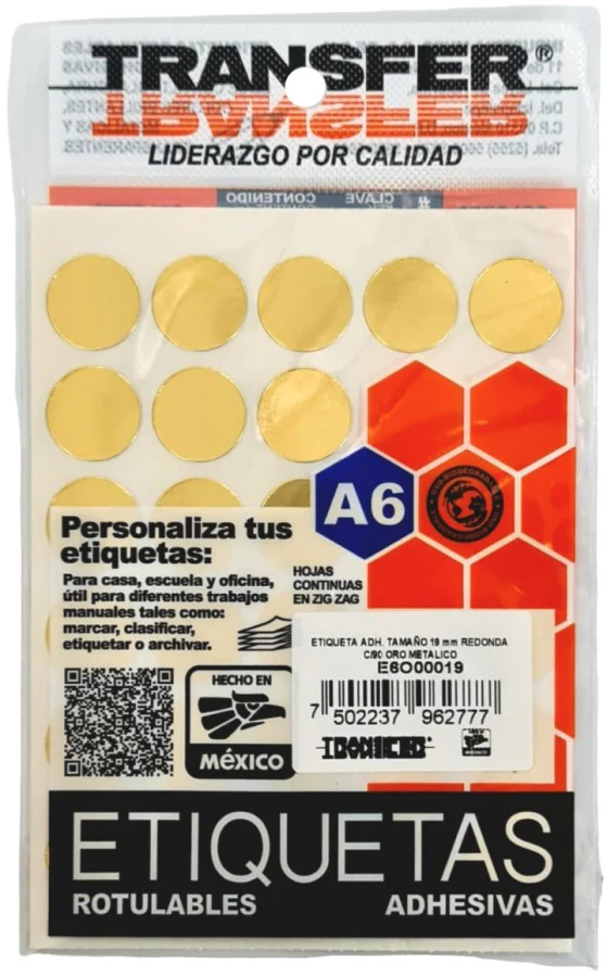 Etiqueta Adhesiva  o  19mm Circulo c/90 TRANSFER® [Bolsa]