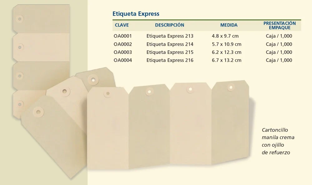 Etiqueta Express  Manila-Crema 213 c/ojillo de refuerzo 214 215 216 Mapasa® [Unidad] - Image 2
