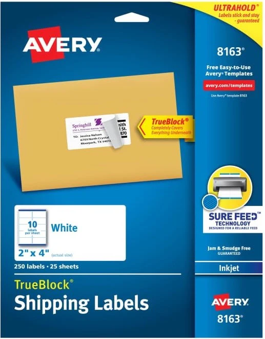 Etiqueta p/Impresora Ink-Jet c/250 10 × Hoja 25hjs Blanco 2×4" Avery® 8163 [Sobre] - Image 3