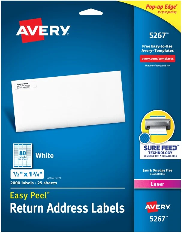 Etiqueta p/Impresora Láser c/2000 80 × Hoja 25hjs Blanco ½×1¾" Avery® 5267 [Sobre] - Image 3