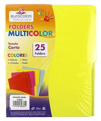 Fólder Color Neón  Carta Multicolor pack c/25 eurocolors [Paquete]