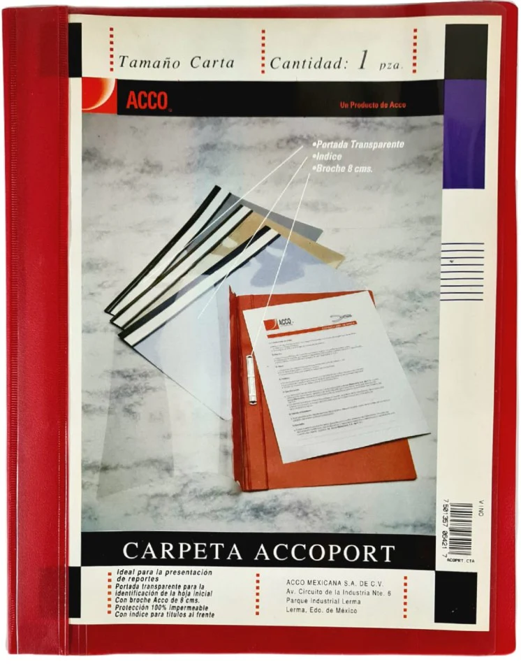 Fólder Plástico c/Broche Accoport Broche 8cm Vino Carta ACCO® [Pieza]