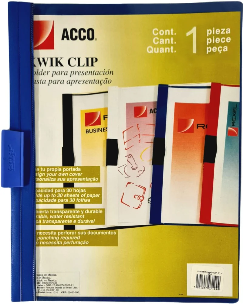 Fólder Plástico c/Clip Kwik Azul Carta ACCO® P7144 [Pieza]
