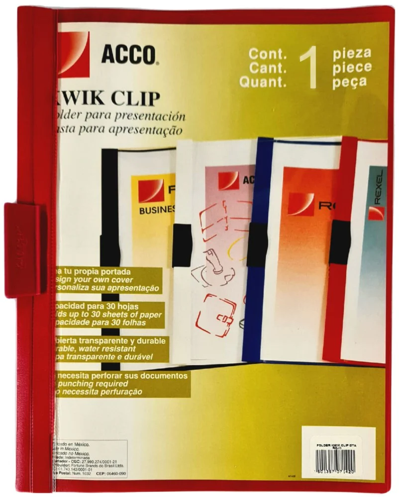 Fólder Plástico c/Clip Kwik Rojo Carta ACCO® P7142 [Pieza]
