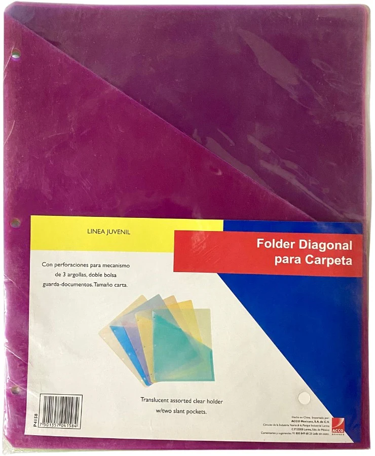 Fólder Plástico Diagonal p/Carpeta c/5 Colores Carta ACCO® P4158 [Bolsa] - Image 2