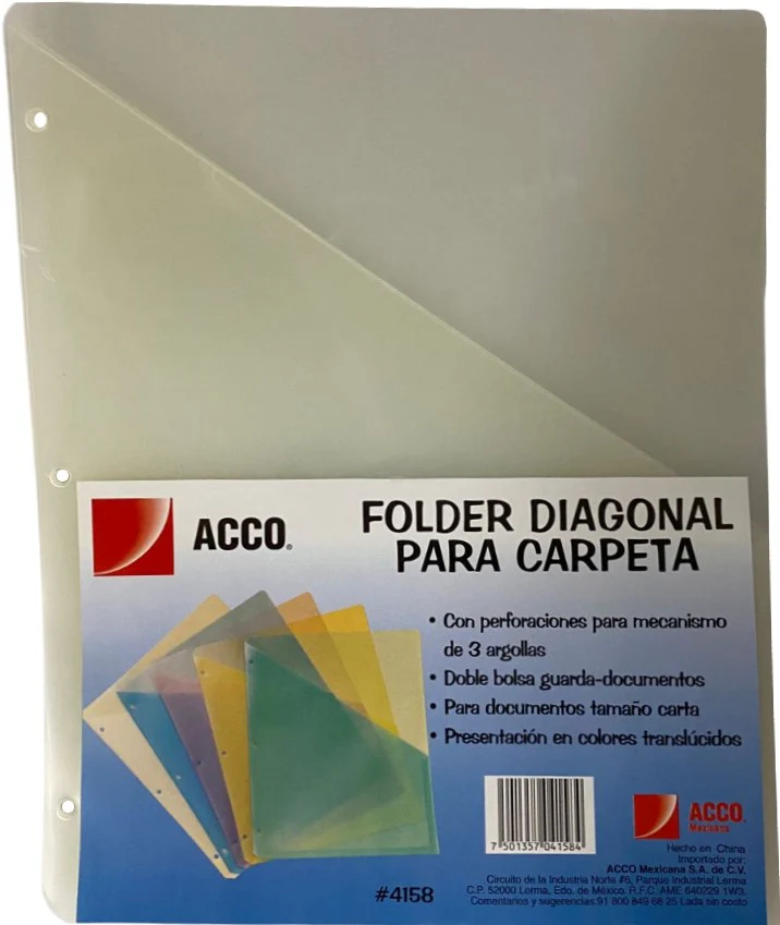 Fólder Plástico Diagonal p/Carpeta c/5 Trasparente Carta ACCO® P4158 [Bolsa] - Image 2