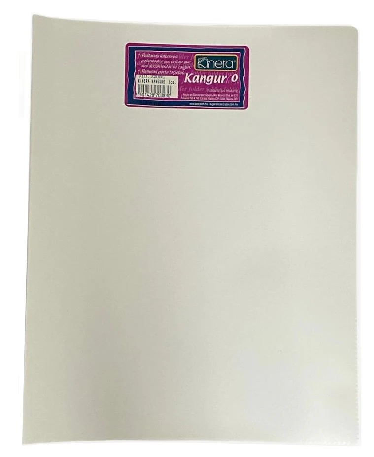 Fólder Plástico Portadocu Kanguro Doble Solapa Blanco Carta Kinera® 320BL [Pieza]