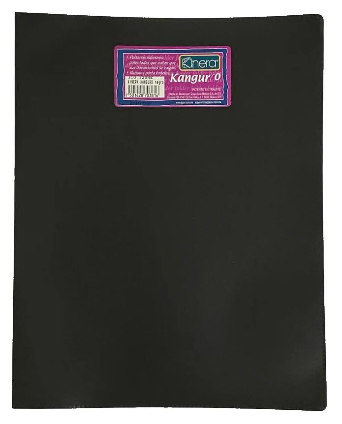 Fólder Plástico Portadocu Kanguro Doble Solapa Negro Carta Kinera® 320NE [Pieza]