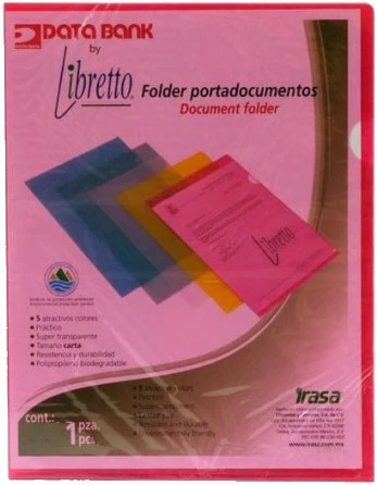 Fólder Plástico tipo L Libretto Porta Documentos Rojo Carta Irasa® LB-9122 [Pieza]