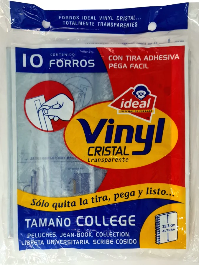 Forro p/Cuaderno Vinyl Collage c/Adhesivo c/10 Trasparente 25.3cm Ideal® 4010 [Bolsa]