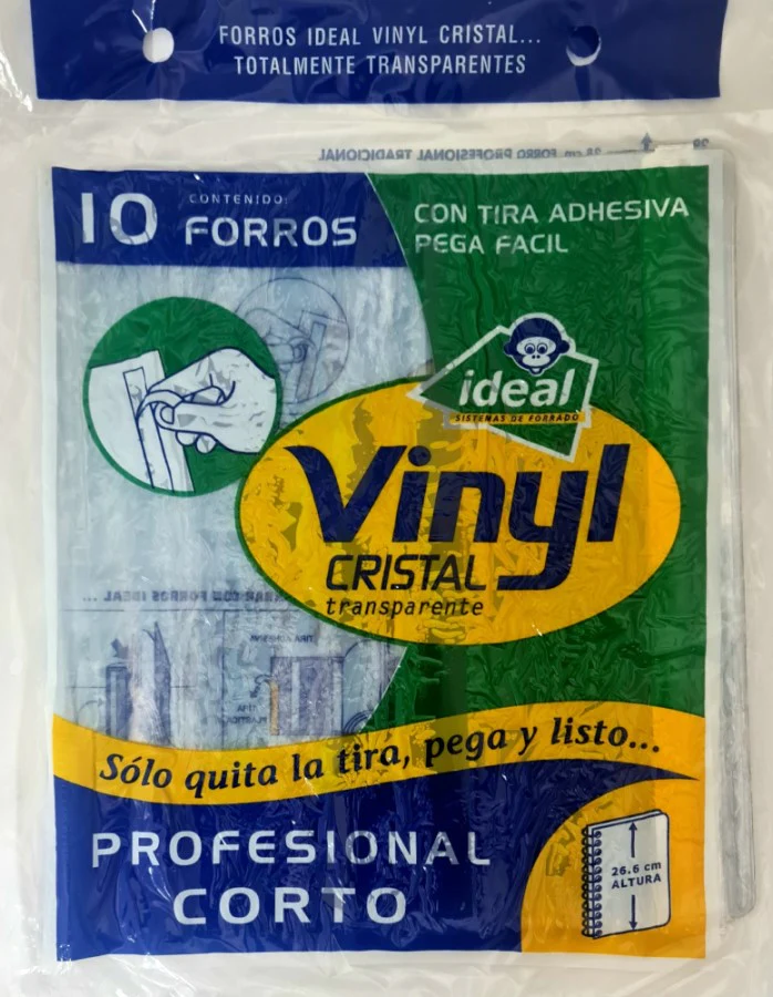 Forro p/Cuaderno Vinyl Profesional Corto c/Adhes c/10 Trasparente 26.6cm Ideal® 4009 [Bolsa]