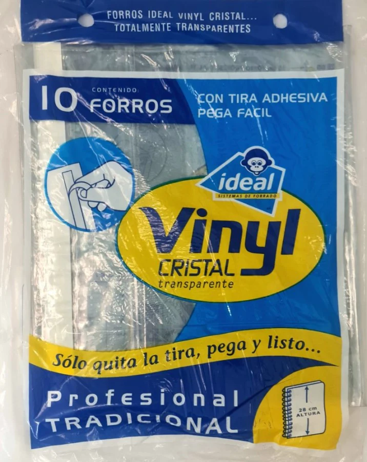 Forro p/Cuaderno Vinyl Profesional Tradi.c/Adhes c/10 Trasparente 28cm Ideal® 4015 [Bolsa]