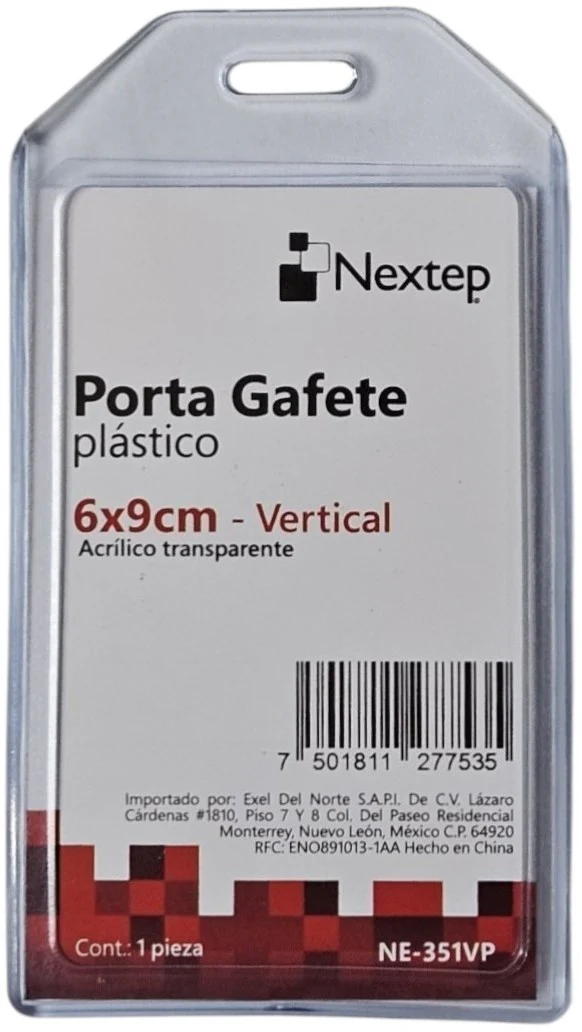 Gafete Plástico Flexible Vertical Transparente 6×9cm Nextep® NE-351VP [Pieza]