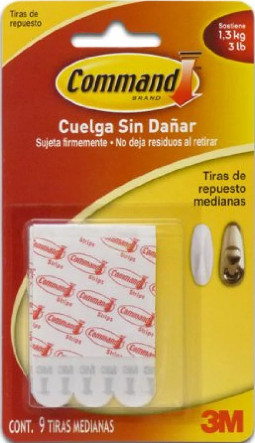 Gancho Command™ Tiras de Repuesto c/9 Autoadherible Mediano 3M® 17021P [Pieza]