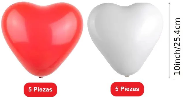 Globos Corazón c/10 Rojo5/Blanco5 25cm/10" Payaso® [Bolsa] - Image 2