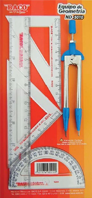 Juego de Geometría E-5010 Compás 106 Cartón Transparente Chico Baco® EQ025 [Pieza]