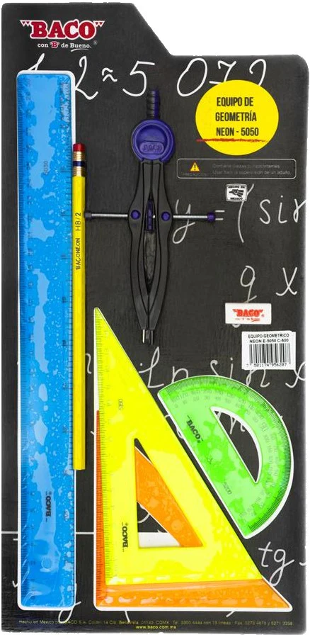Juego de Geometría E-5050 c/Compás 600 Neón Mediano Baco® EQ054 [Pieza]