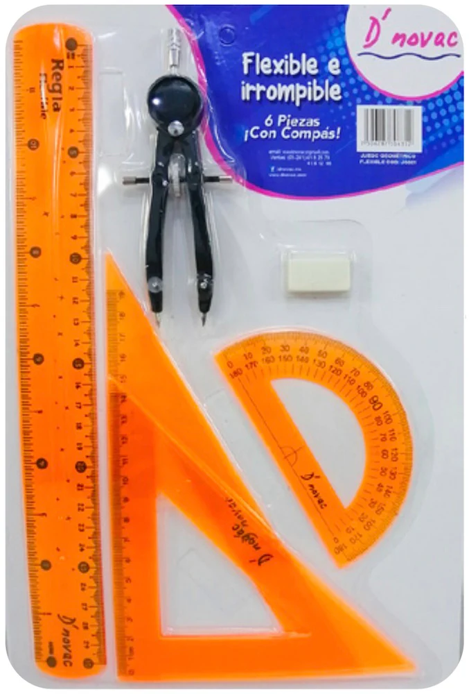 Juego de Geometría Flex Flexible c/Compás Metal Colores Trasnpa D'novac JG001 [Paquete] - Image 2