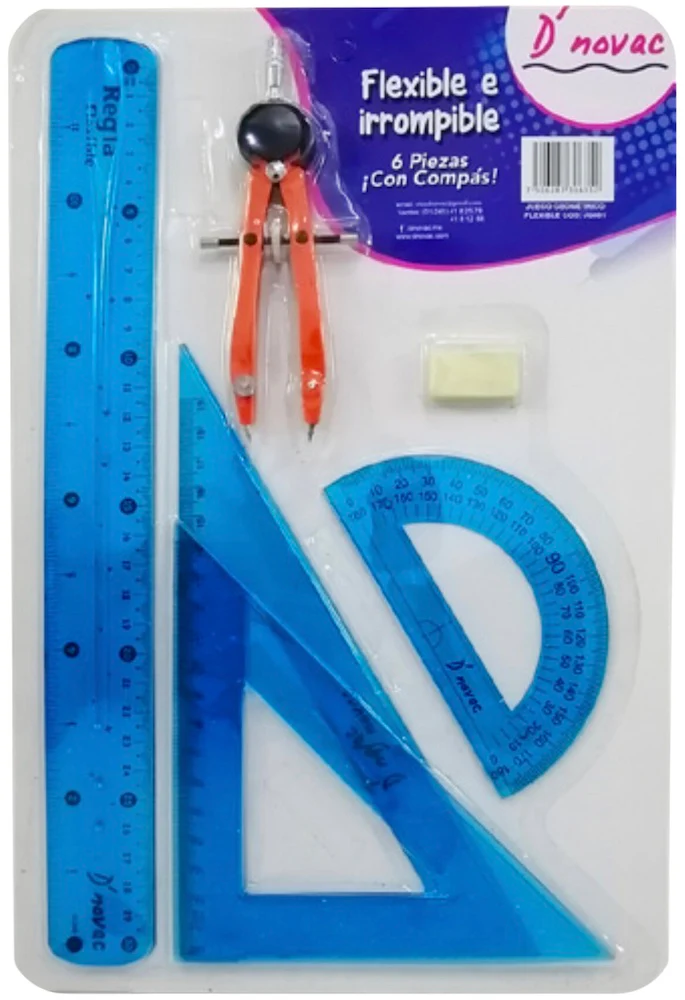 Juego de Geometría Flex Flexible c/Compás Metal Colores Trasnpa D'novac JG001 [Paquete] - Image 3