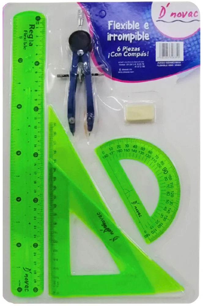 Juego de Geometría Flex Flexible c/Compás Metal Colores Trasnpa D'novac JG001 [Paquete] - Image 5