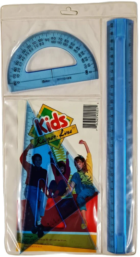 Juego de Geometría Kids sin Compás en Vinilo Azul Grande Silco® 49001 [Estuche]