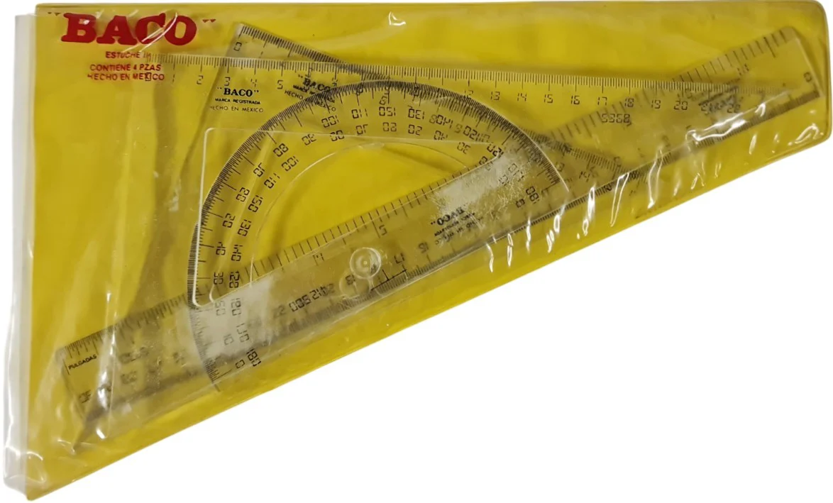 Juego de Geometría Nº3 sin compás en Vinilo 30cm Transparente 36×19cm Baco® EG003 [Pieza]
