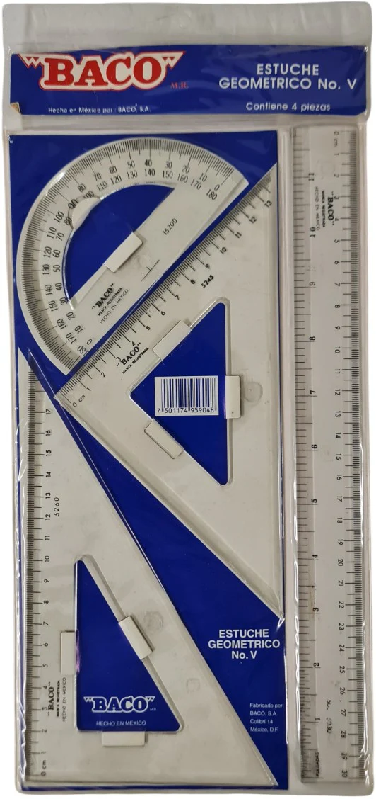 Juego de Geometría Nº5 sin compás en Vinilo 30cm Transparente 36×12.5cm Baco® EG005 [Pieza]